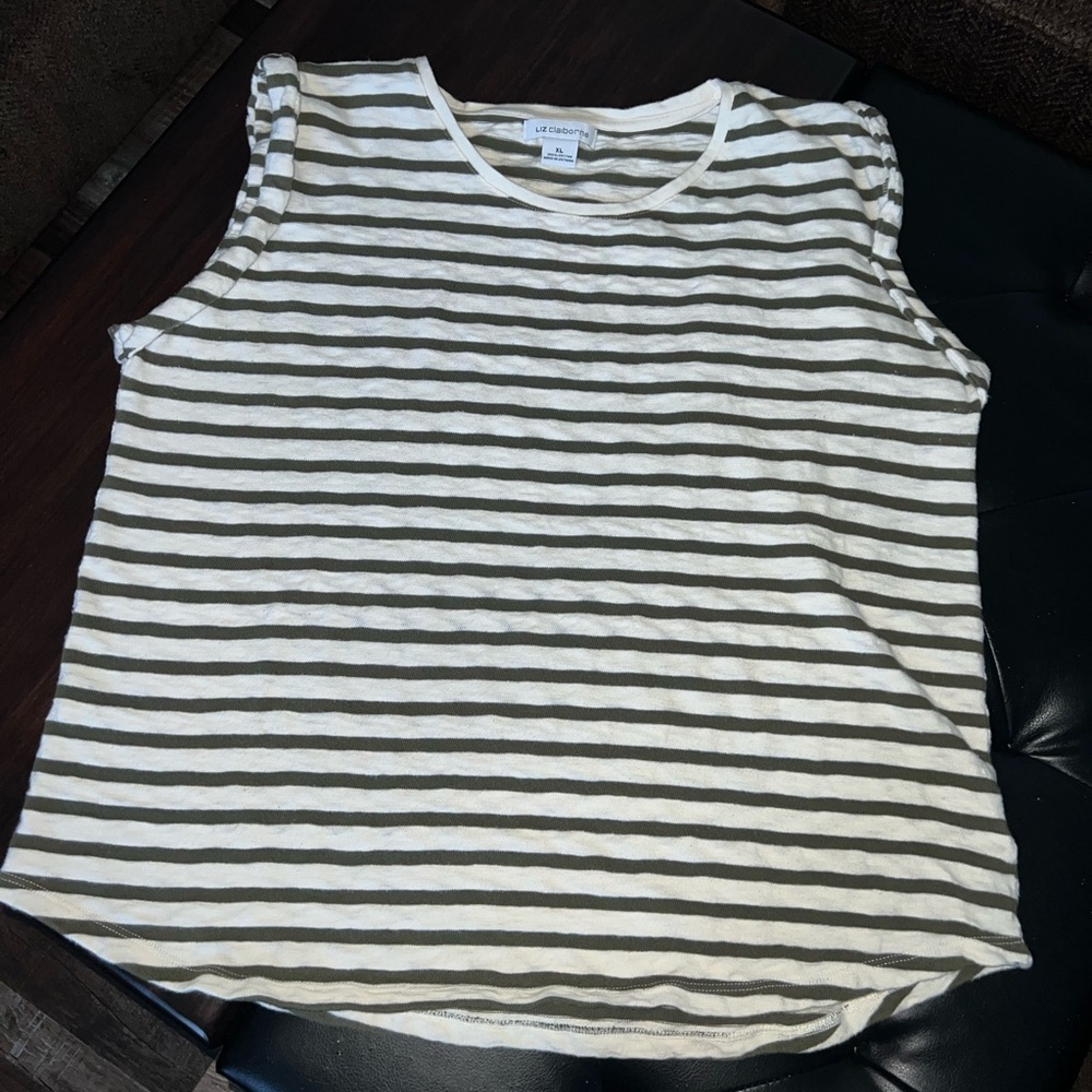 Liz Claiborne Olive and Cream Striped Tank Top